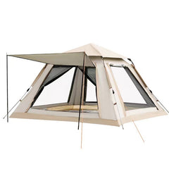 Cort camping automat 215 X 215 X 145CM 3-4 persoane, impermeabil, protectie UV, 4 usi Maro
