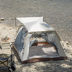 Cort camping automat 215 X 215 X 145CM 3-4 persoane, impermeabil, protectie UV, 4 usi Maro