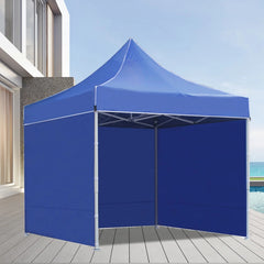 Cort pavilion 3x3m cu 3 pereti laterali si acoperis, cadru pliabil, panza impermeabila albastru