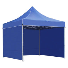 Cort pavilion 3x3m cu 3 pereti laterali si acoperis, cadru pliabil, panza impermeabila albastru