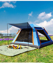 Cort camping automat 215 X 215 X 145CM 3-4 persoane, impermeabil, protectie UV, 4 usi Albastru