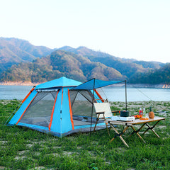 Cort camping automat 215 X 215 X 145CM 3-4 persoane, impermeabil, protectie UV, 4 usi Albastru