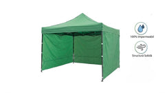 Cort pavilion 3x3m cu 3 pereti laterali si acoperis, cadru pliabil, panza impermeabila verde