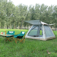 Cort camping automat  215 X 215 X 145CM 3-4 persoane, impermeabil, protectie UV, 4 usi Maro