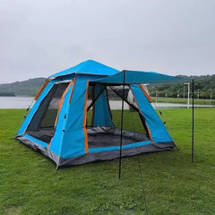 Cort camping automat 215 X 215 X 145CM 3-4 persoane, impermeabil, protectie UV, 4 usi Albastru